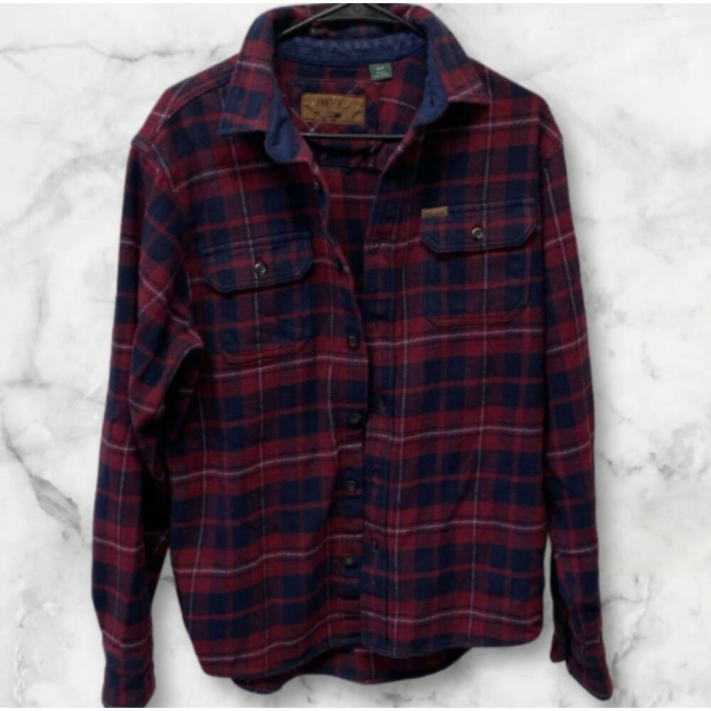 Orvis Red & Blue Plaid Flannel Shacket Men's Size Medium - Outdoor Shirt Jacket